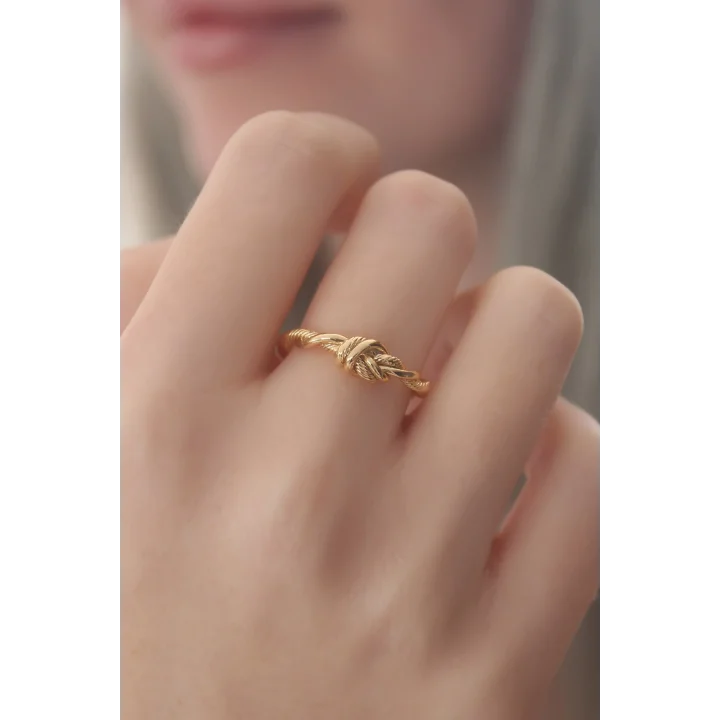 Mey İthalat® Gold Renk Halat Düğüm Model Kadın Yüzük