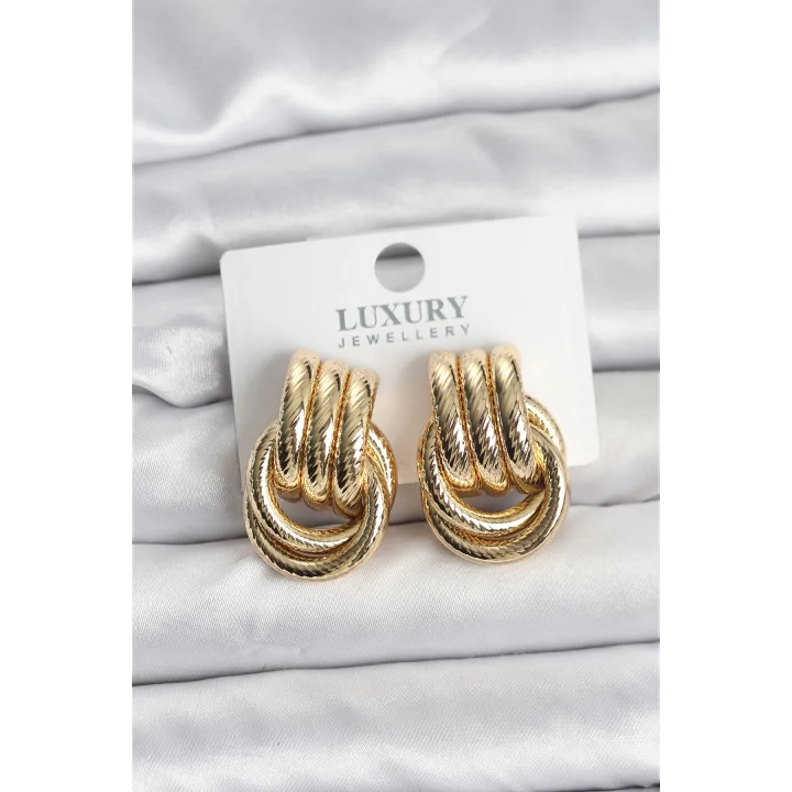 Mey İthalat® Gold Renk Halka Modelli Pirinç Kadın Küpe