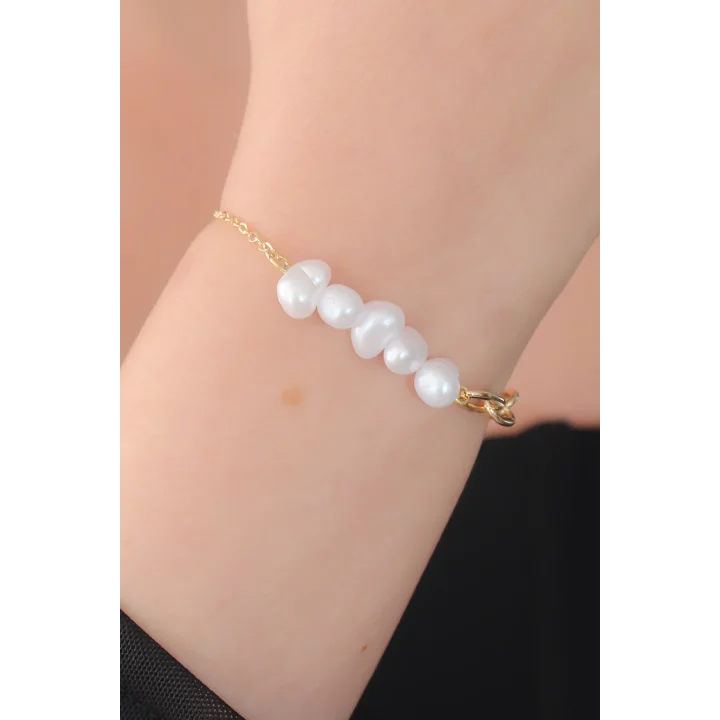 Mey İthalat® Gold Renk İnci Boncuk Model Kadın Bileklik
