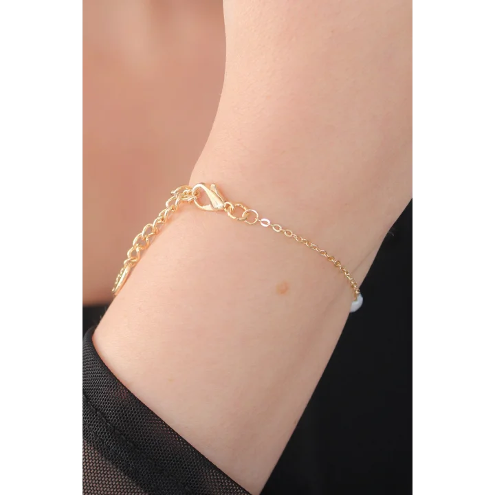 Mey İthalat® Gold Renk İnci Boncuk Model Kadın Bileklik