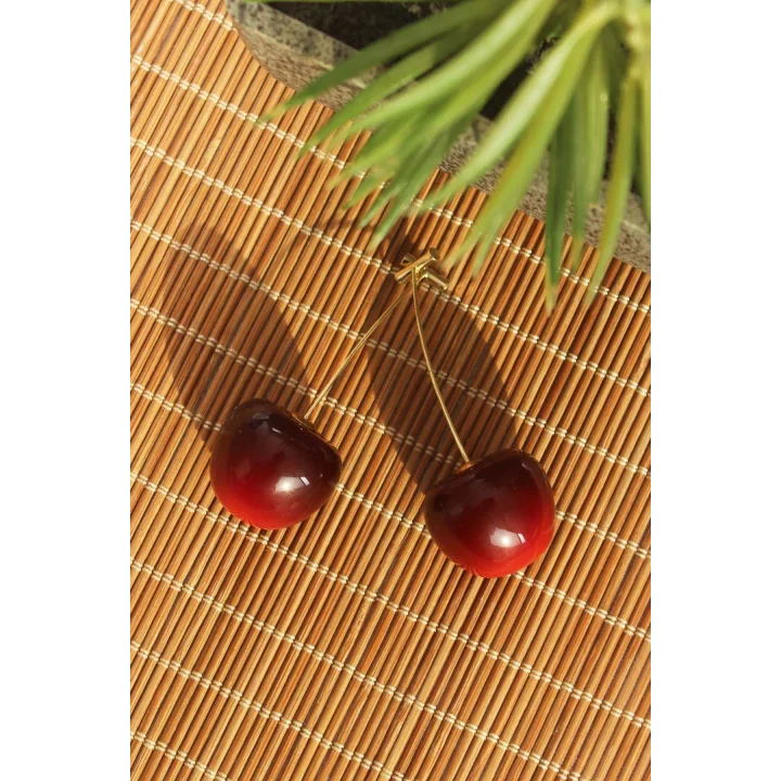 Mey İthalat® Gold Renk Kiraz Model Kadın Küpe