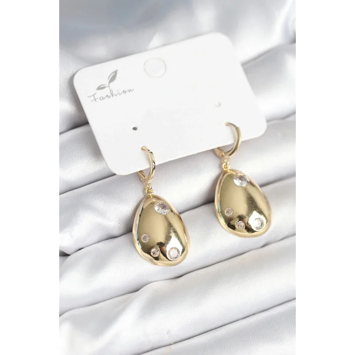 Mey İthalat® Gold Renk Pirinç Damla Model Kadın Küpe