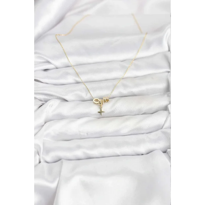 Mey İthalat® Gold Renk Pirinç Minimal Charmlı Kadın Kolye