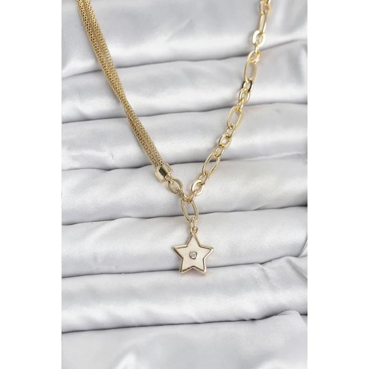Mey İthalat® Gold Renk Pirinç Yıldız Model Kadın Kolye