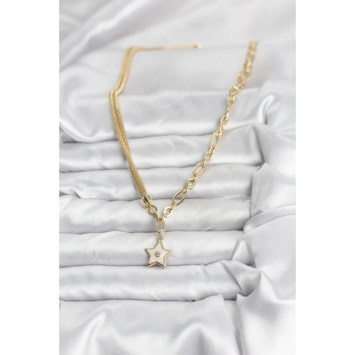 Mey İthalat® Gold Renk Pirinç Yıldız Model Kadın Kolye