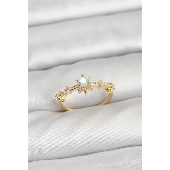Mey İthalat® Gold Renk Pirinç Yıldız Model Kadın Yüzük