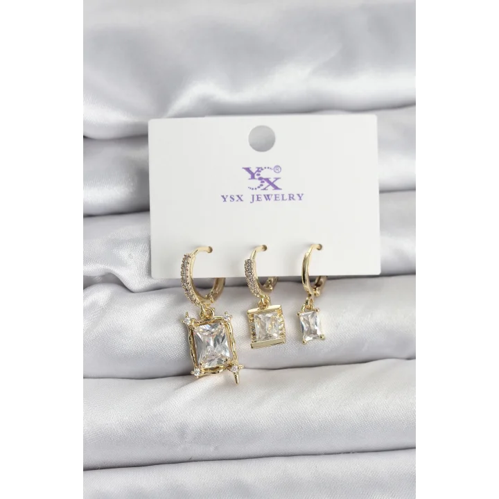 Mey İthalat® Gold Renk Zirkon Taşlı Kadın Küpe