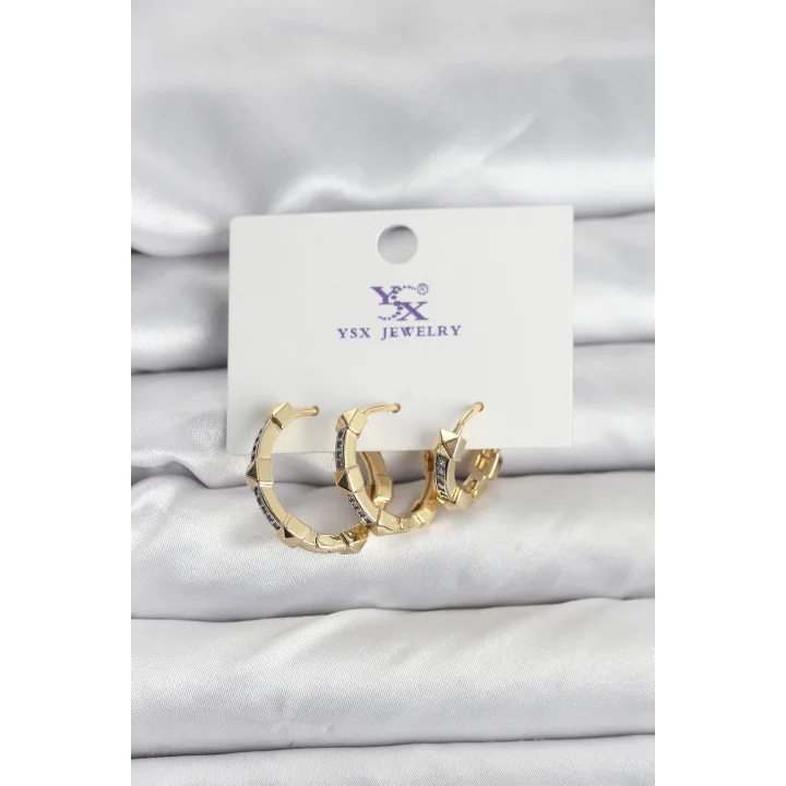 Mey İthalat® Gold Renk Zirkon Taşlı Kadın Küpe