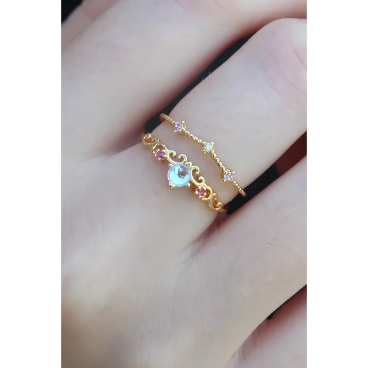 Mey İthalat® Gold Renk Zirkon Taşlı Taç Model Kadın Yüzük