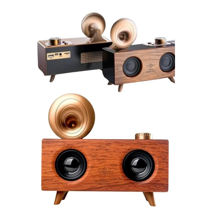 Mey İthalat® Gramafon Radyo Bluetooth Hoparlör Nostaljik Radyo FM Radyo