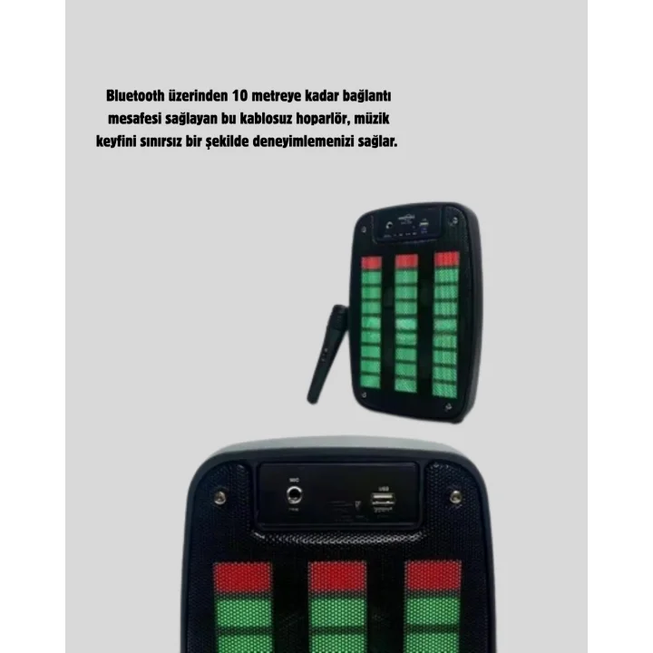 Mey İthalat® GTS 1793 Işıklı 6.5 İnç Kablosuz Hoparlör Bluetooth, USB ve FM Özellikli