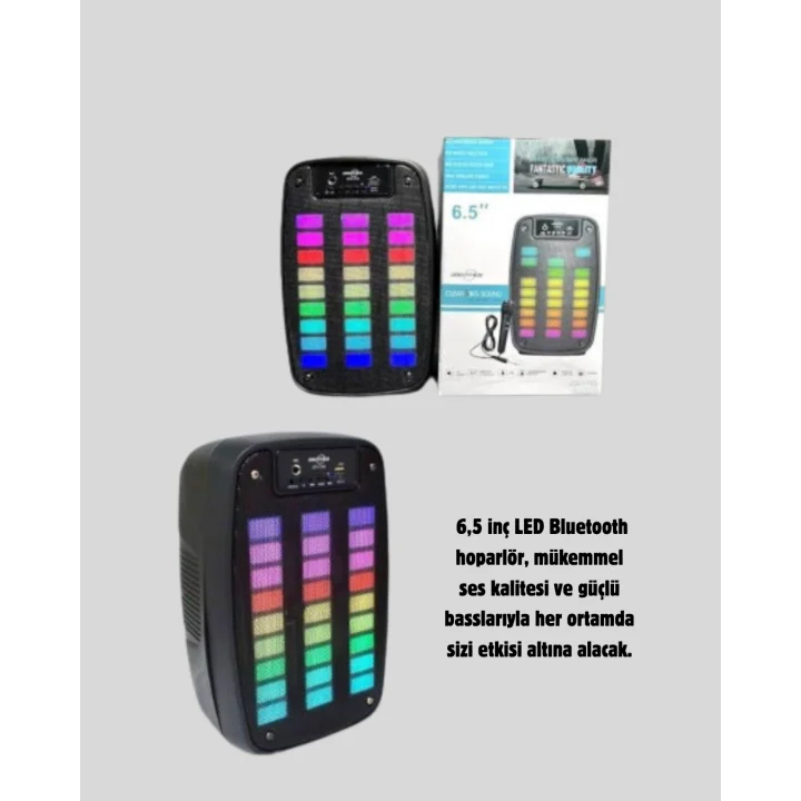 Mey İthalat® GTS 1793 Işıklı 6.5 İnç Kablosuz Hoparlör Bluetooth, USB ve FM Özellikli