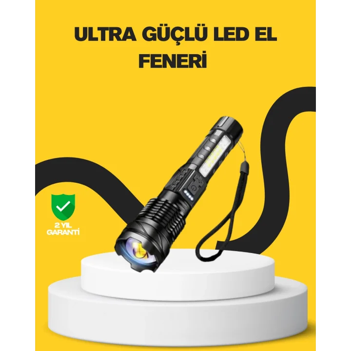 Mey İthalat® Güçlü LED El Feneri Şarj Edilebilir Çok Modlu