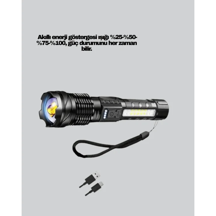 Mey İthalat® Güçlü LED El Feneri Şarj Edilebilir Çok Modlu