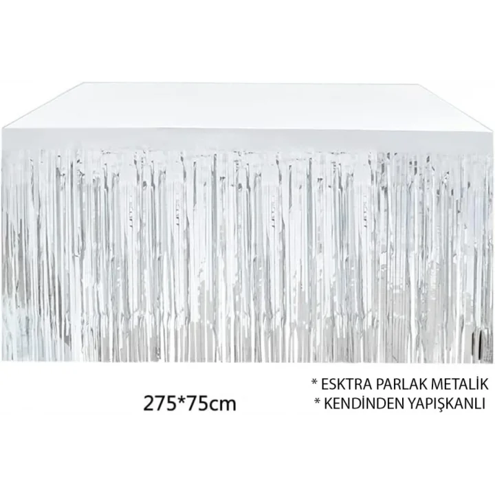 Mey İthalat® Gümüş Metalize Masa Eteği 275x75 cm – Kendinden Yapışkanlı