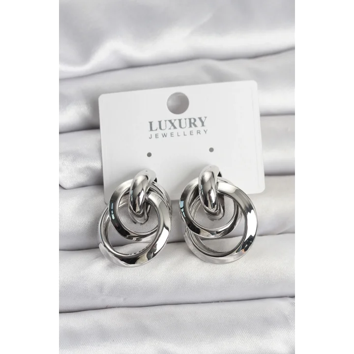 Mey İthalat® Gümüş Renk Halka Model Pirinç Kadın Küpe