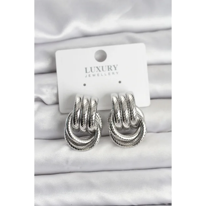 Mey İthalat® Gümüş Renk Halka Modelli Pirinç Kadın Küpe