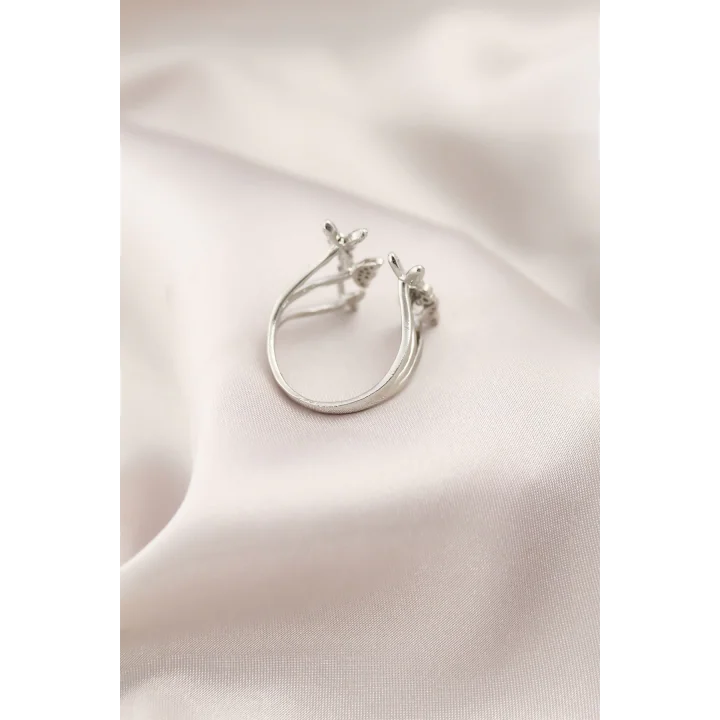 Mey İthalat® Gümüş Renk Metal Kelebek Model Kadın Yüzük