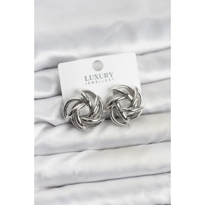 Mey İthalat® Gümüş Renk Pirinç Keskin Sarmal Model Kadın Küpe