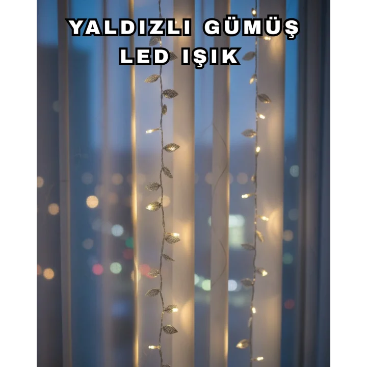 Mey İthalat® Gümüş Yaprak Tasarımlı LED Işık Pilli Ev ve Vitrin Dekoru
