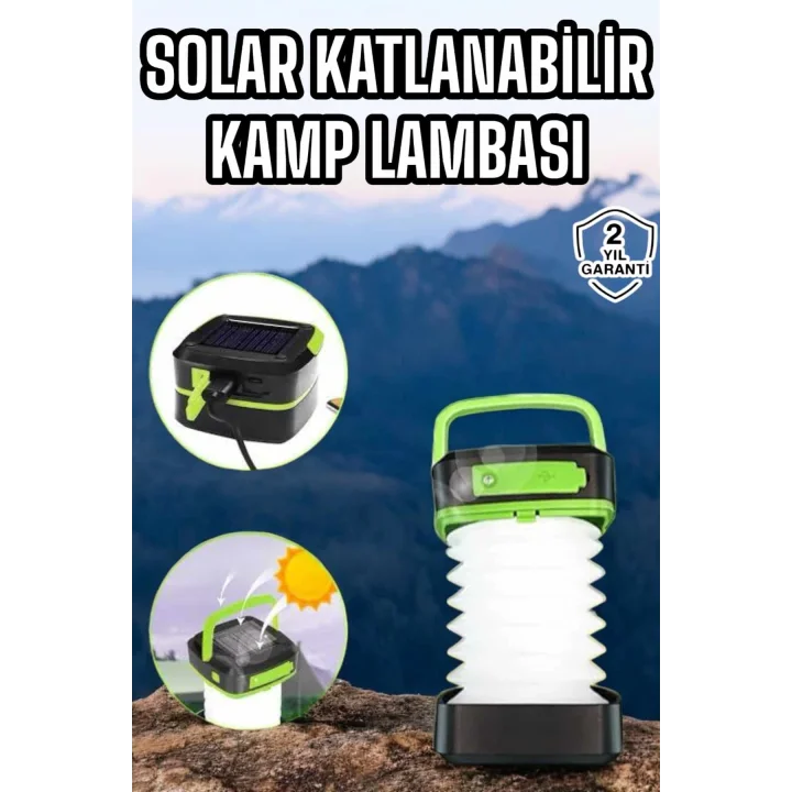 Mey İthalat® Güneş Enerjili Led Lamba Kamp Lambası Katlanabilir Lamba USB Şarjlı