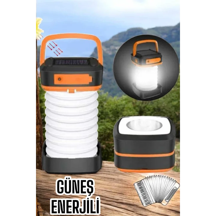 Mey İthalat® Güneş Enerjili Led Lamba Kamp Lambası Katlanabilir Lamba USB Şarjlı