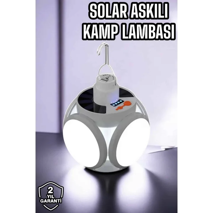 Mey İthalat® Güneş Enerjili Solar Aydınlatma Kamp Çadır Lambası Şarjlı Ampül Led Şarjlı El Feneri Işıldak