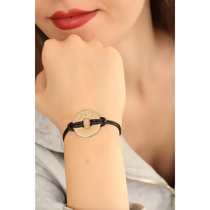 Mey İthalat® HOPE (Umutlu) Siyah Deri İpli Unisex Mood Bileklik