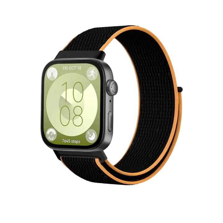 Mey İthalat®  Huawei Fit 4 Hasırlı Cırtcırtlı Kordon - Siyah-Turuncu