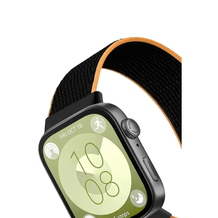 Mey İthalat®  Huawei Fit 4 Hasırlı Cırtcırtlı Kordon - Siyah-Turuncu