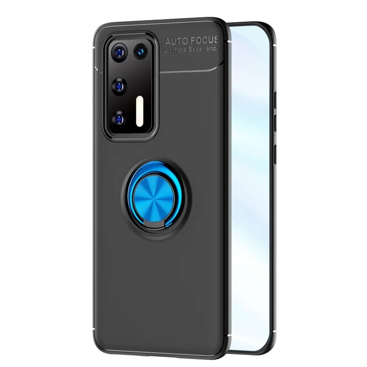 Mey İthalat®  Huawei P40 Kılıf Range Yüzüklü Silikon - Siyah-Mavi