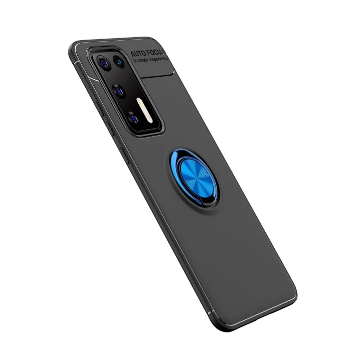 Mey İthalat®  Huawei P40 Kılıf Range Yüzüklü Silikon - Siyah-Mavi
