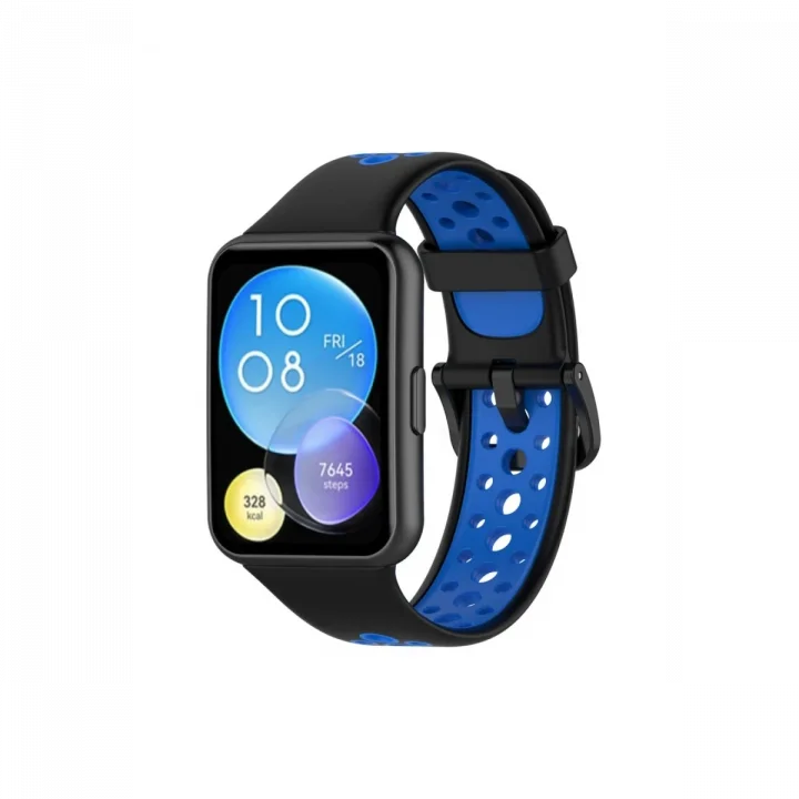 Mey İthalat®  Huawei Watch Fit 2 Spor Delikli Kordon - Siyah-Mavi