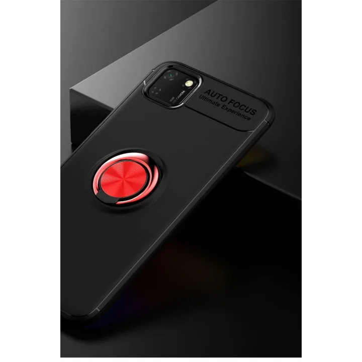 Mey İthalat®  Huawei Y5P Kılıf Range Yüzüklü Silikon - Siyah-Kırmızı