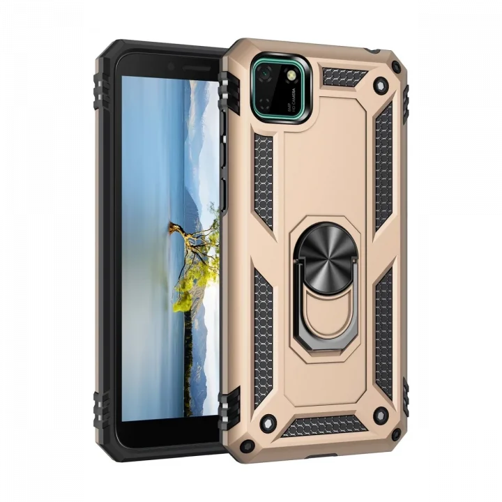 Mey İthalat®  Huawei Y5P Kılıf Sofya Yüzüklü Silikon Kapak - Gold