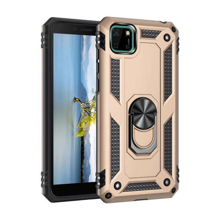 Mey İthalat®  Huawei Y5P Kılıf Sofya Yüzüklü Silikon Kapak - Gold