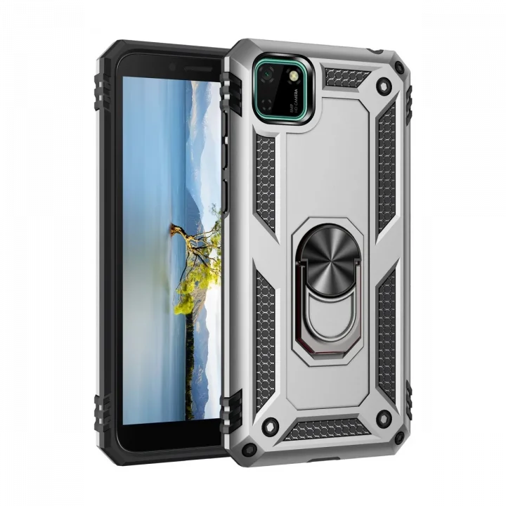 Mey İthalat®  Huawei Y5P Kılıf Sofya Yüzüklü Silikon Kapak - Gümüş