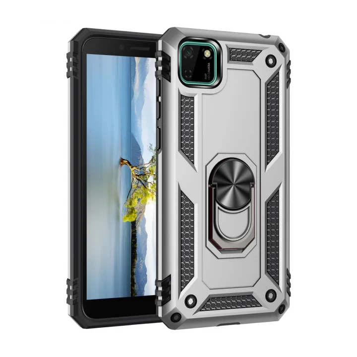 Mey İthalat®  Huawei Y5P Kılıf Sofya Yüzüklü Silikon Kapak - Gümüş