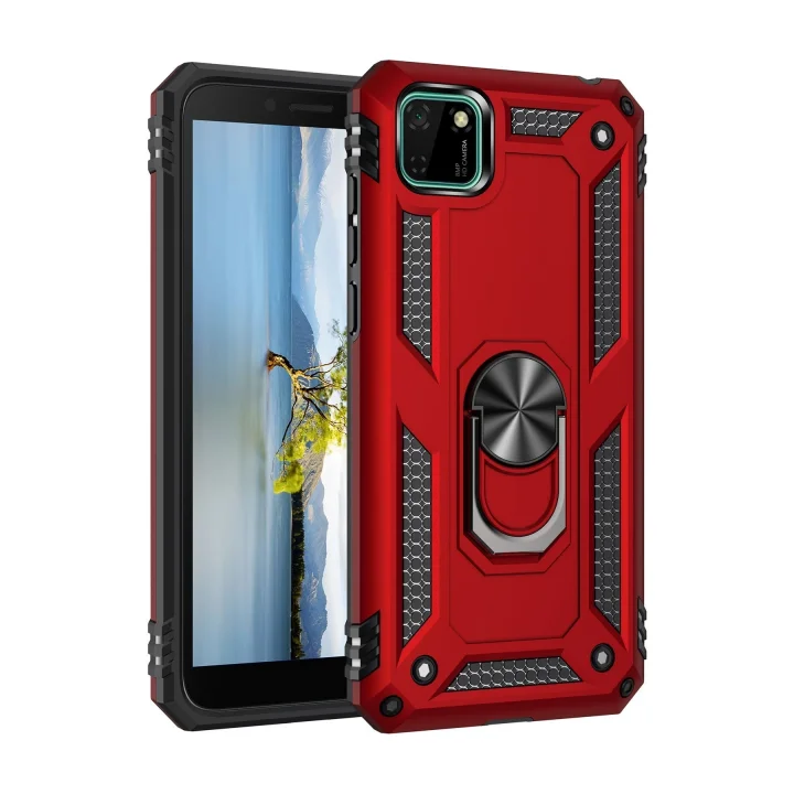 Mey İthalat®  Huawei Y5P Kılıf Sofya Yüzüklü Silikon Kapak - Kırmızı