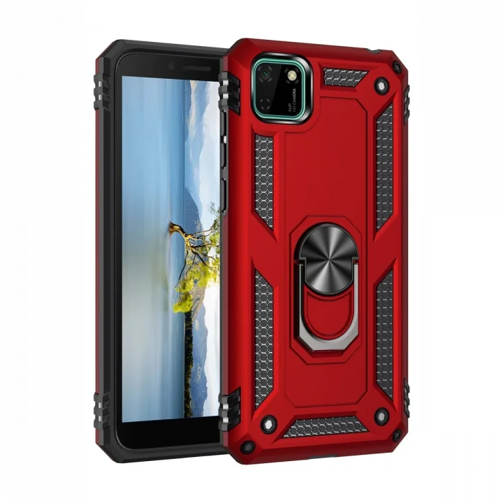 Mey İthalat®  Huawei Y5P Kılıf Sofya Yüzüklü Silikon Kapak - Kırmızı