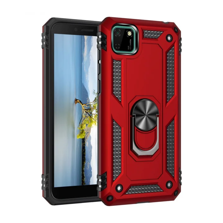 Mey İthalat®  Huawei Y5P Kılıf Sofya Yüzüklü Silikon Kapak - Kırmızı