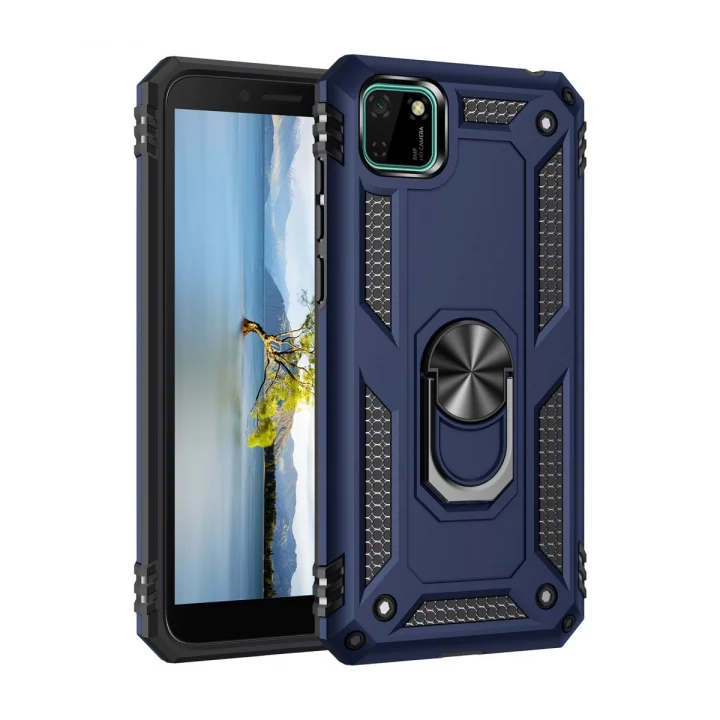 Mey İthalat®  Huawei Y5P Kılıf Sofya Yüzüklü Silikon Kapak - Lacivert