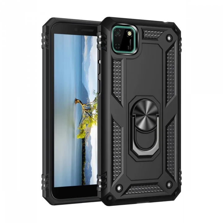 Mey İthalat®  Huawei Y5P Kılıf Sofya Yüzüklü Silikon Kapak - Siyah