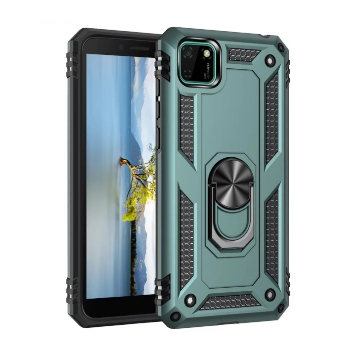 Mey İthalat®  Huawei Y5P Kılıf Sofya Yüzüklü Silikon Kapak - Yeşil