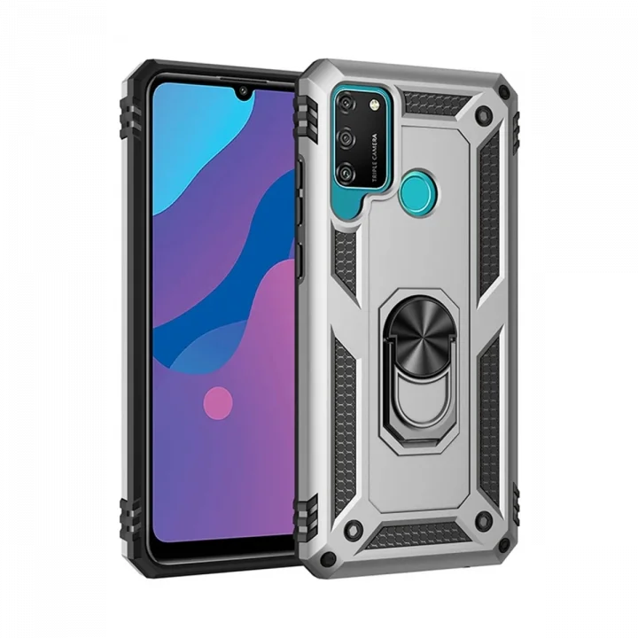 Mey İthalat®  Huawei Y6P Kılıf Sofya Yüzüklü Silikon Kapak - Gümüş