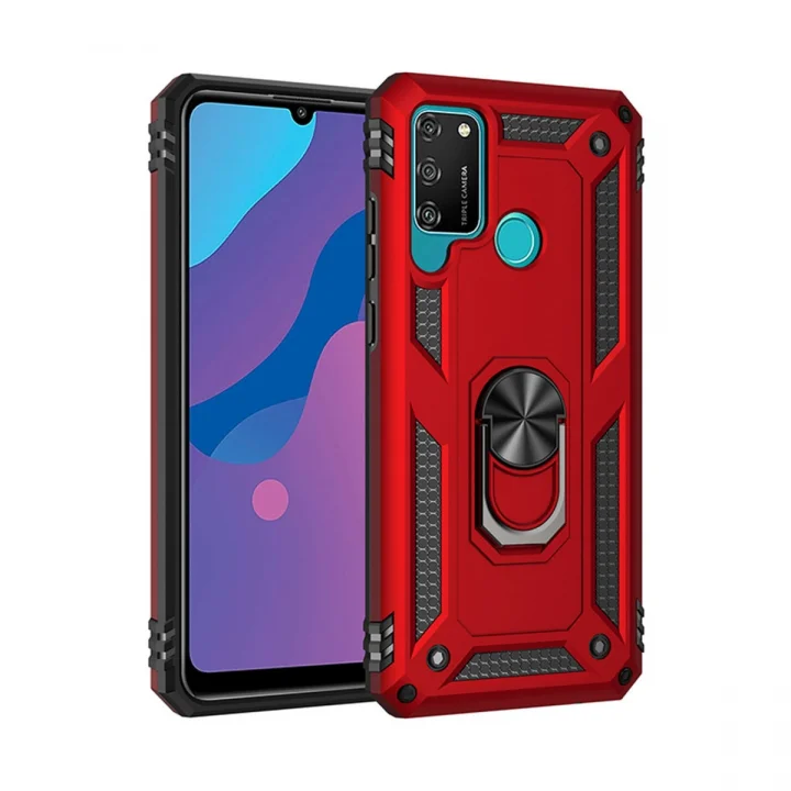 Mey İthalat®  Huawei Y6P Kılıf Sofya Yüzüklü Silikon Kapak - Kırmızı