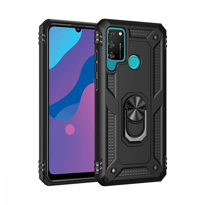 Mey İthalat®  Huawei Y6P Kılıf Sofya Yüzüklü Silikon Kapak - Siyah