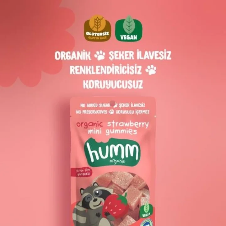 Mey İthalat® Organik Çilekli Glutensiz Vegan Mini Küpler 30 Gr