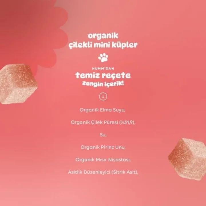 Mey İthalat® Organik Çilekli Glutensiz Vegan Mini Küpler 30 Gr