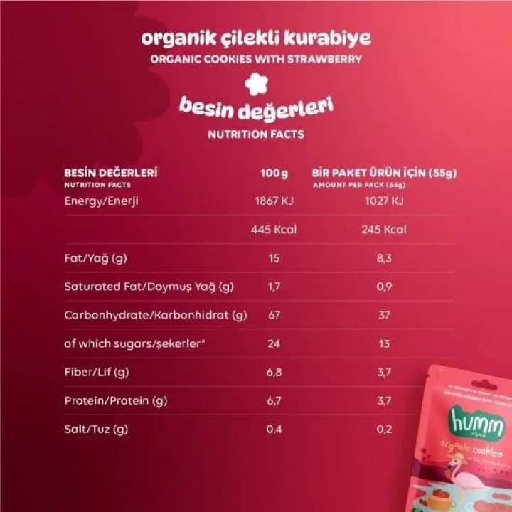 Mey İthalat® Organik Vegan Çilekli Kurabiye 55 Gr